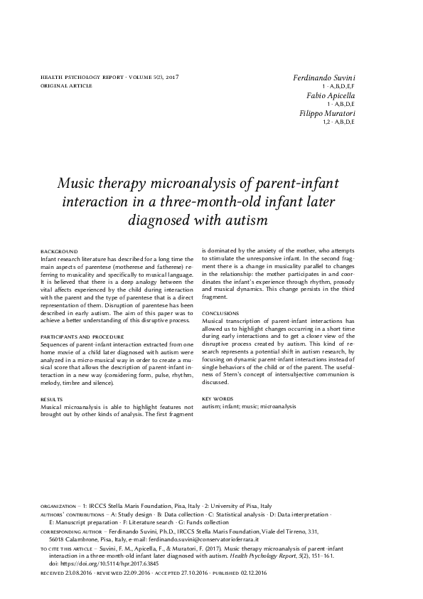 (PDF) Music therapy microanalysis of parent-infant interaction in a ...