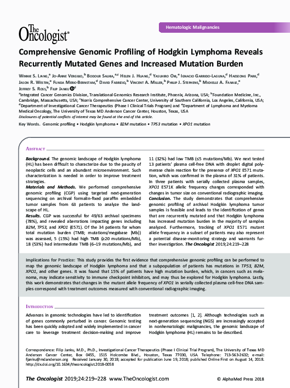 (PDF) Comprehensive Genomic Profiling of Hodgkin Lymphoma Reveals ...
