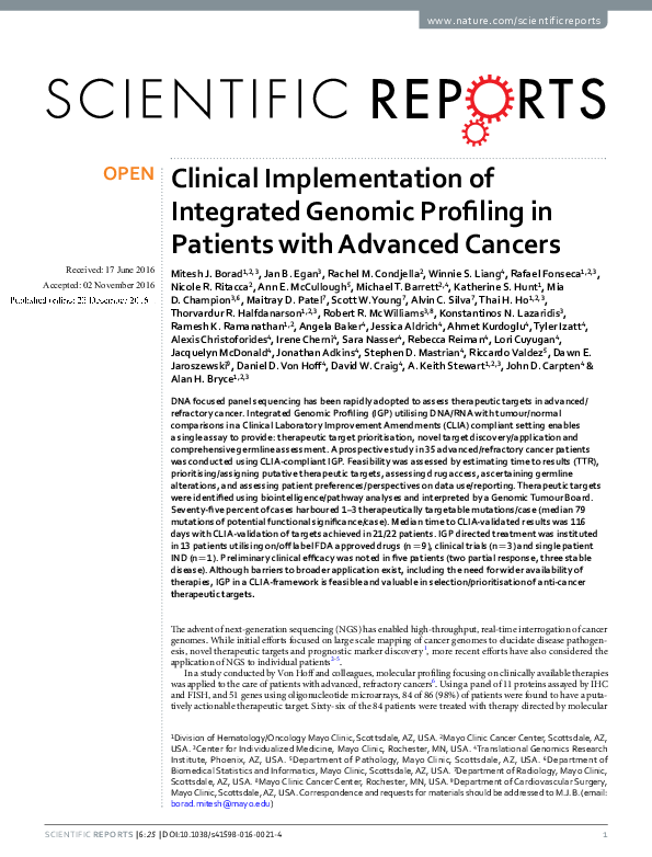 (PDF) Clinical Implementation of Integrated Genomic Profiling in ...