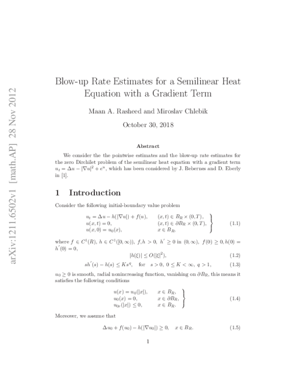 (PDF) Blow-up Rate Estimates for a Semilinear Heat Equation with a ...