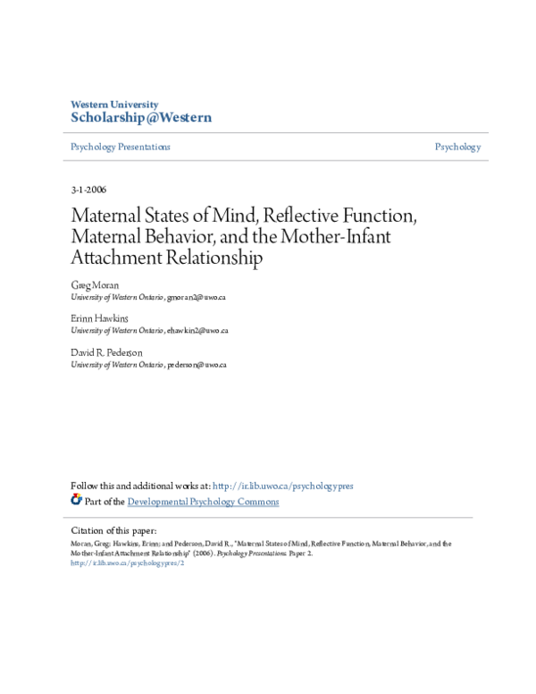 (PDF) Maternal States of Mind, Reflective Function, Maternal Behavior ...