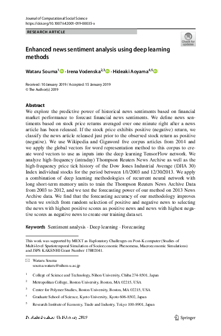 (PDF) Enhanced news sentiment analysis using deep learning methods