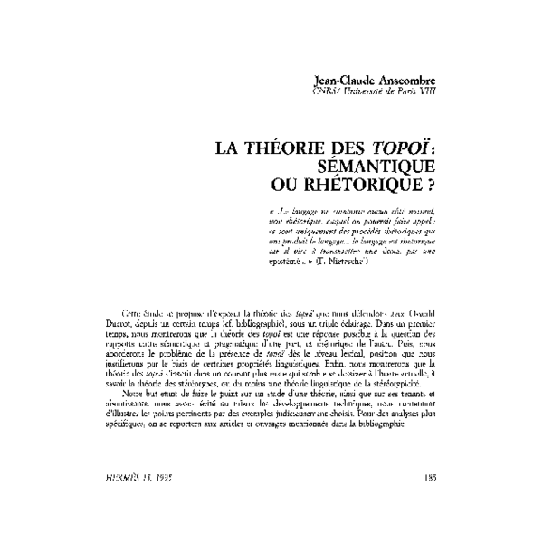 (PDF) La théorie des Topoï : sémantique ou rhétorique