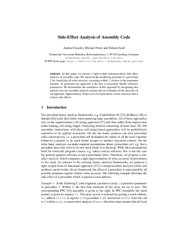 (PDF) Side-Effect Analysis of Assembly Code