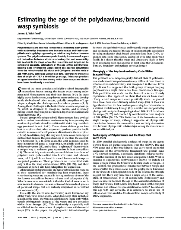 (PDF) Estimating the age of the polydnavirus/braconid wasp symbiosis