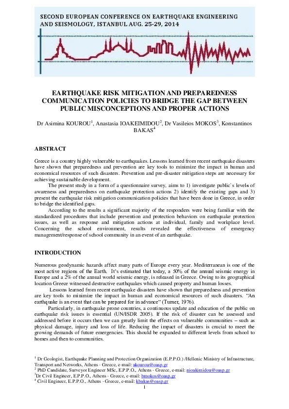(PDF) Earthquake Risk Mitigation and Preparedness Communication ...