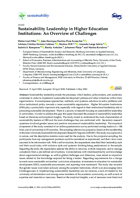 (PDF) Sustainability Leadership in Higher Education Institutions: An ...