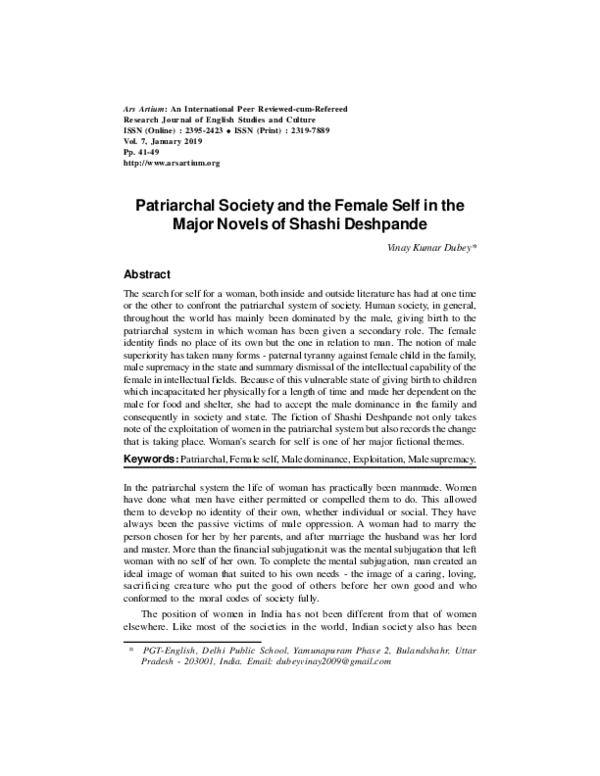 (PDF) Patriarchal Society and the Female Self in the Major Novels of ...