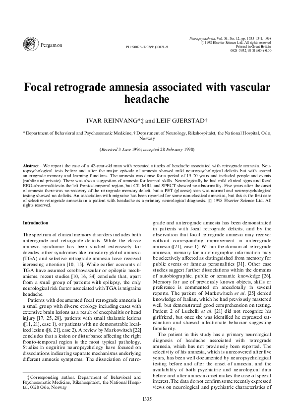 Retrograde amnesia test picture