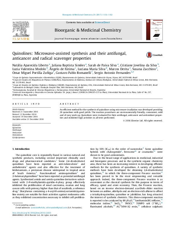 PDF) Quinolines: Microwave-assisted synthesis and their antifungal