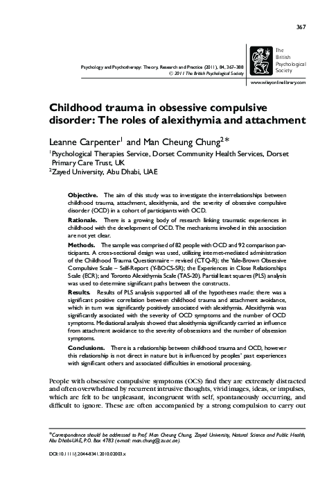 (PDF) Childhood trauma in obsessive compulsive disorder: The roles of ...
