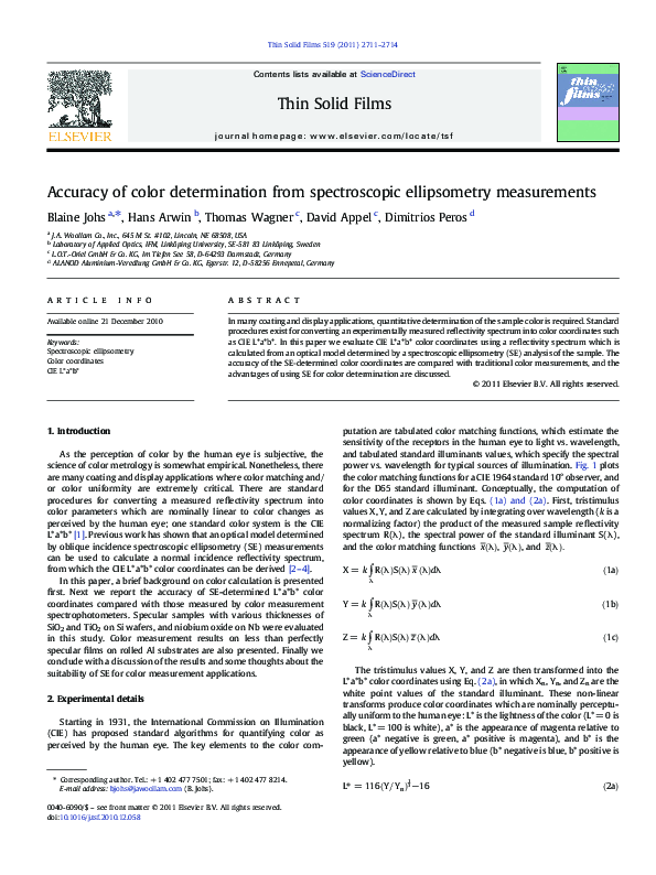 (PDF) Accuracy of color determination from spectroscopic ellipsometry ...