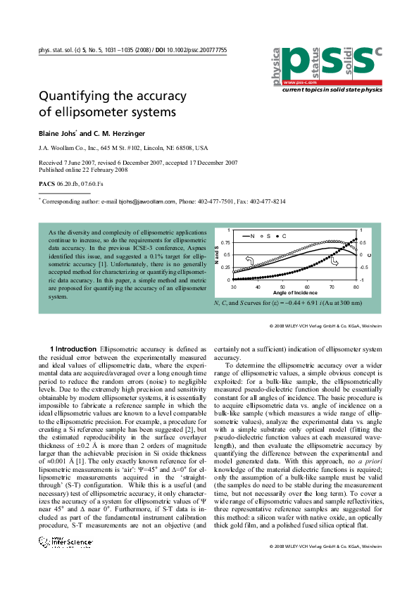 (PDF) Quantifying the accuracy of ellipsometer systems
