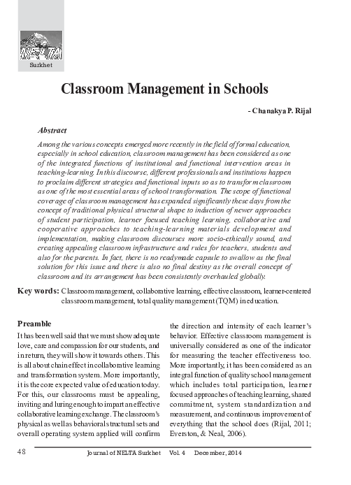 (PDF) Classroom Management in Schools