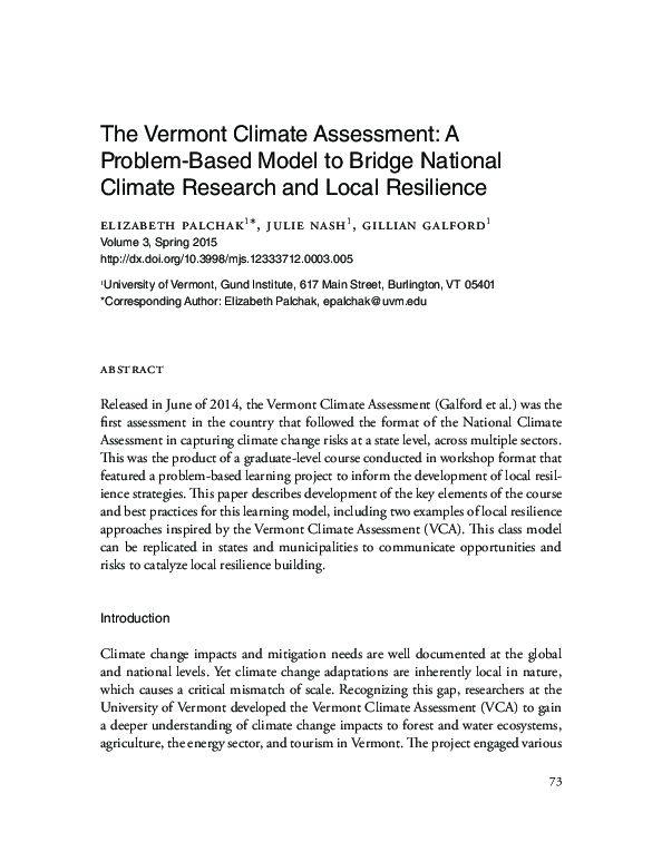(PDF) The Vermont Climate Assessment: A Problem-Based Model to Bridge ...