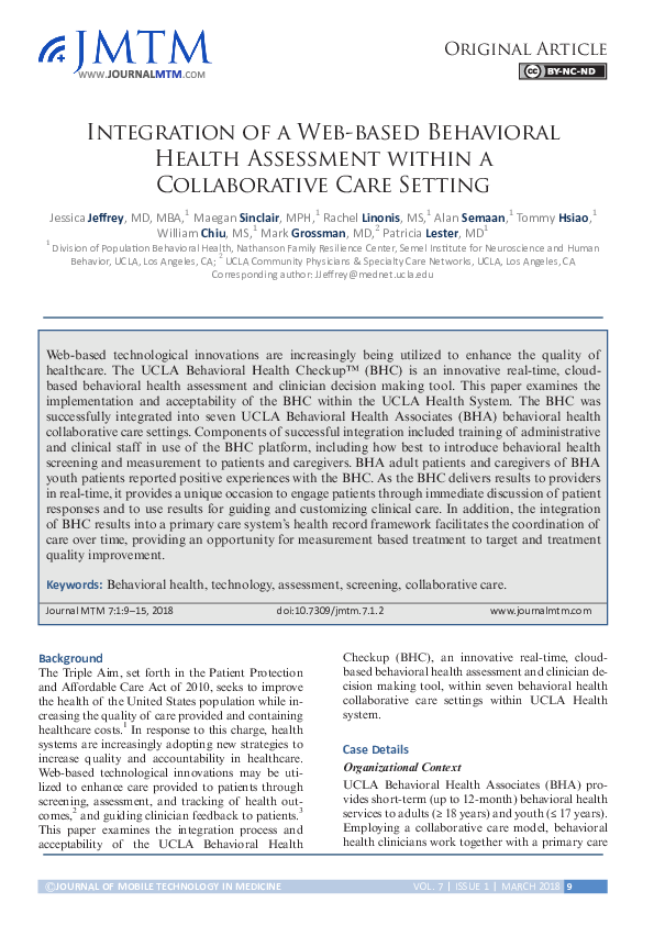 (PDF) Integration of a Web-based behavioral health assessment tool in ...