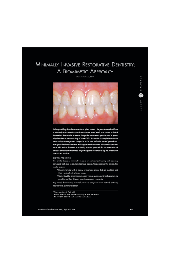 (PDF) Minimally invasive restorative dentistry: a biomimetic approach