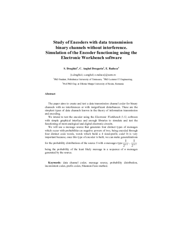(PDF) Study of Encoders with data transmission binary channels without ...