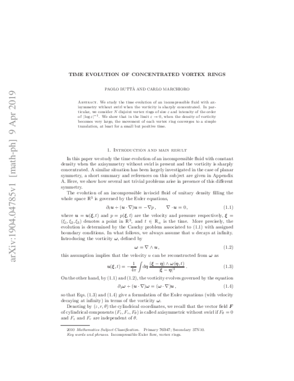 (PDF) Time Evolution of Concentrated Vortex Rings