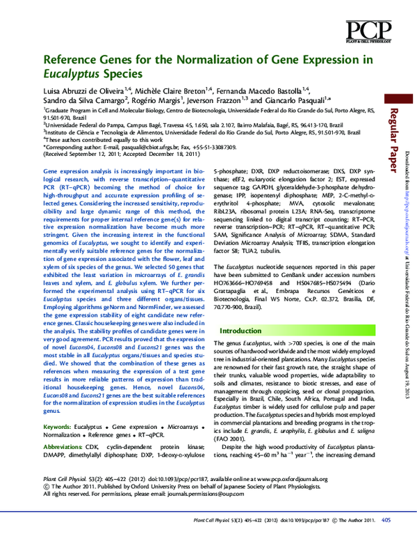 (PDF) Reference Genes for the Normalization of Gene Expression in ...
