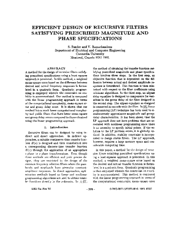 (PDF) Efficient design of recursive filters satisfying prescribed ...