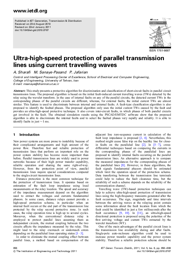 (PDF) Ultra-high-speed protection of parallel transmission lines using ...