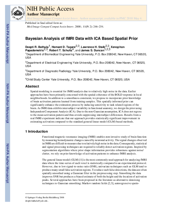 (PDF) Bayesian analysis of fMRI data with ICA based spatial prior