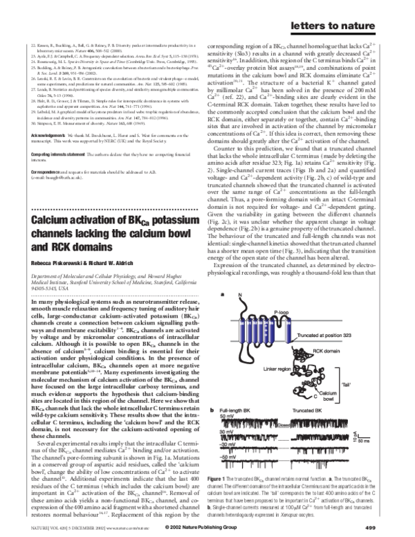 (PDF) Calcium activation of BKCa potassium channels lacking the calcium ...