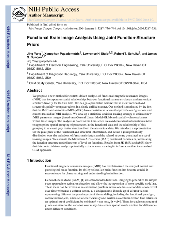 (PDF) Functional Brain Image Analysis Using Joint Function-Structure Priors