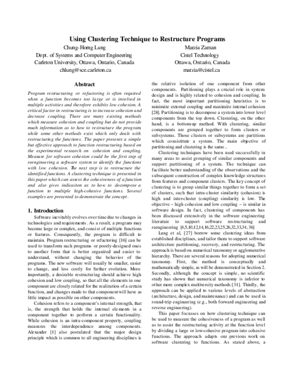 (PDF) Using Clustering Technique to Restructure Programs
