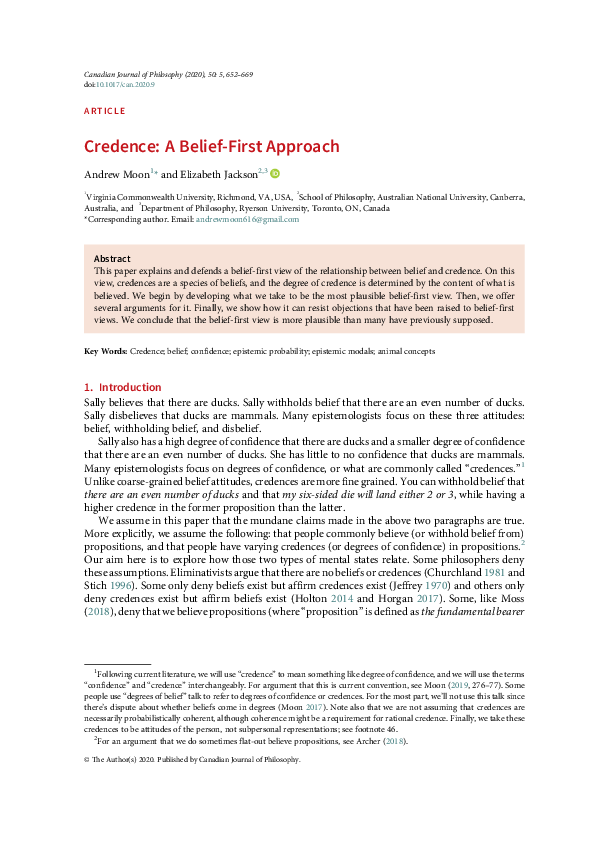 (PDF) Credence A BeliefFirst Approach Liz Jackson and Andrew Moon