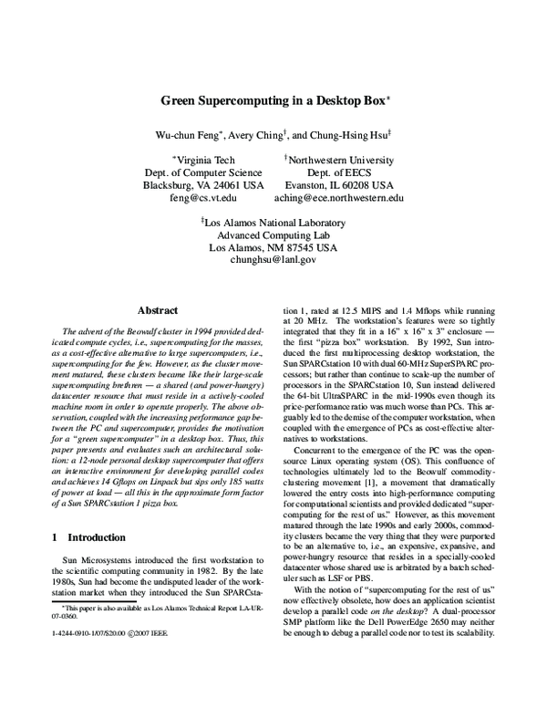(PDF) Green Supercomputing in a Desktop Box | Wu Feng - Academia.edu