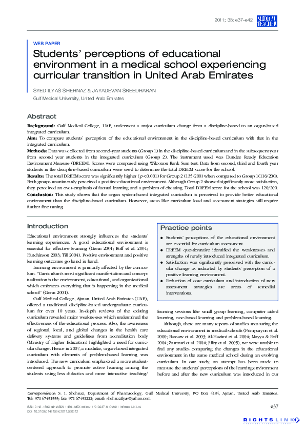 (PDF) Students’ perceptions of the educational environment in a Greek ...