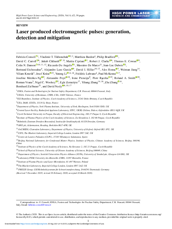 (PDF) Laser produced electromagnetic pulses: generation, detection and ...
