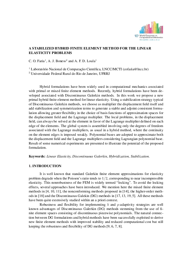 (PDF) A Stabilized Hybrid Finite Element Method for the Linear ...