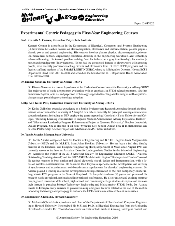 (PDF) Experimental Centric Pedagogy in First-Year Engineering Courses