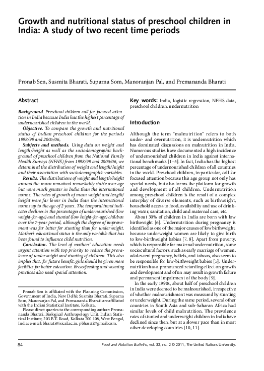 (PDF) Growth and nutritional status of pre-school children in India ...