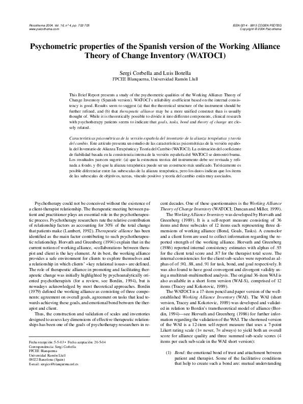 (PDF) Psychometric properties of the spanish version of the Tampa Scale ...