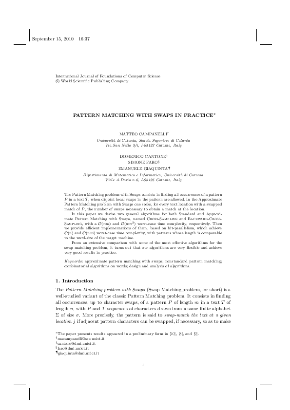 (PDF) Pattern Matching with Swaps in Practice