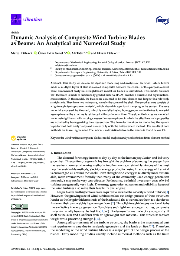 (PDF) Dynamic Analysis of Composite Wind Turbine Blades as Beams: An ...