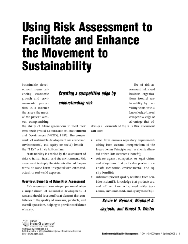 (PDF) Using risk assessment to facilitate and enhance the movement to ...
