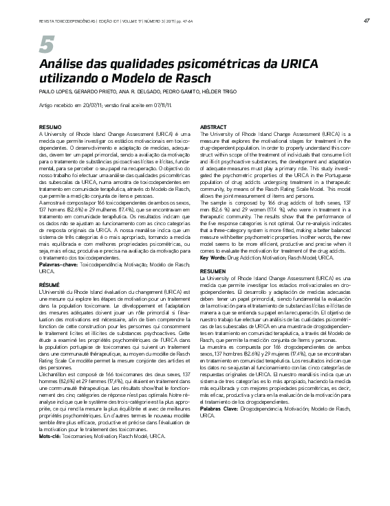 (PDF) Análise das qualidades psicométricas da URICA utilizando o Modelo ...