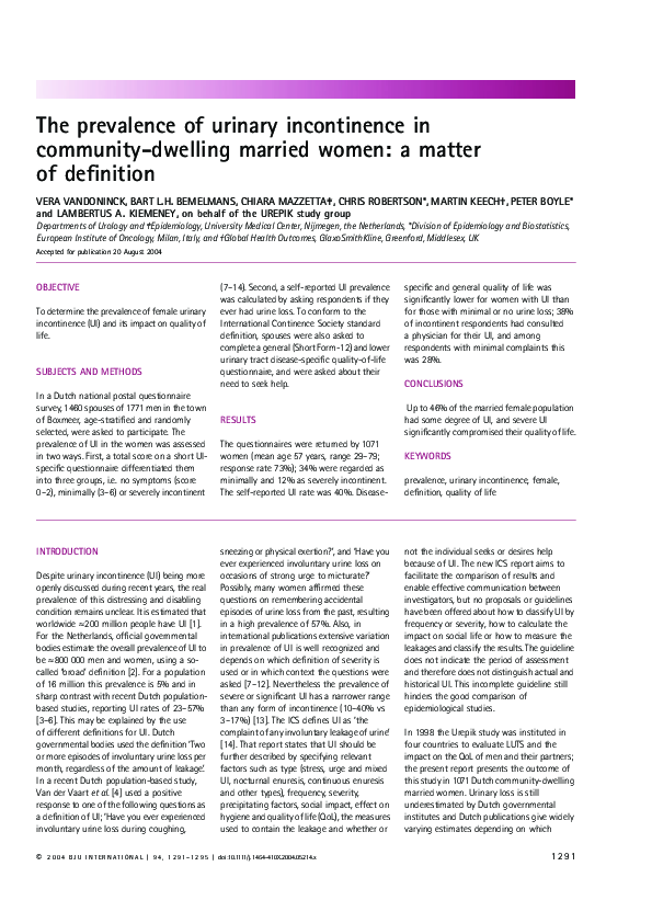 (PDF) The prevalence of urinary incontinence in community-dwelling ...