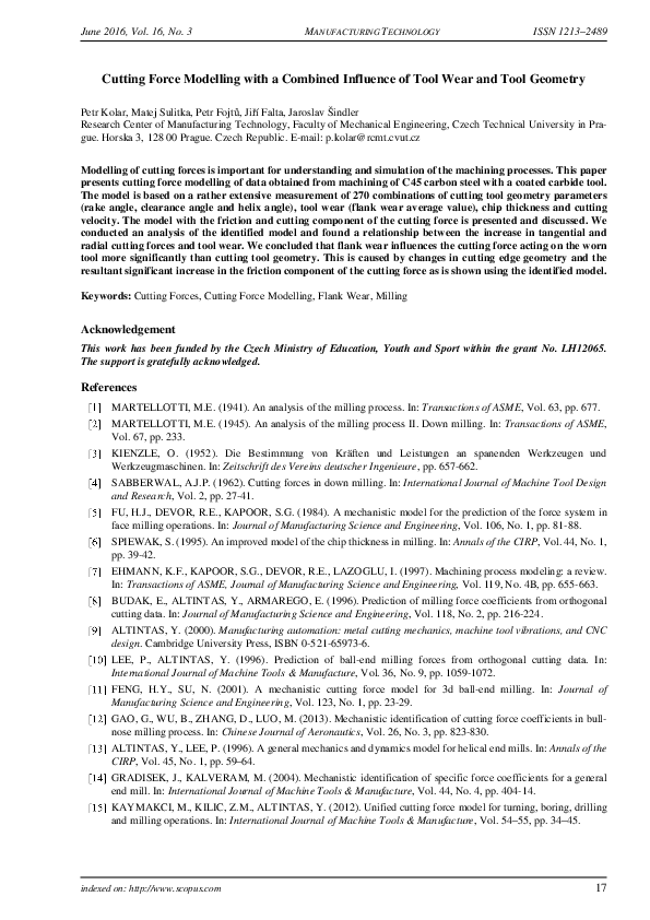 (PDF) Cutting Force Modelling with a Combined Influence of Tool Wear ...