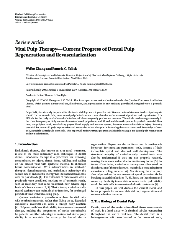 (PDF) Vital Pulp Therapy—Current Progress of Dental Pulp Regeneration ...