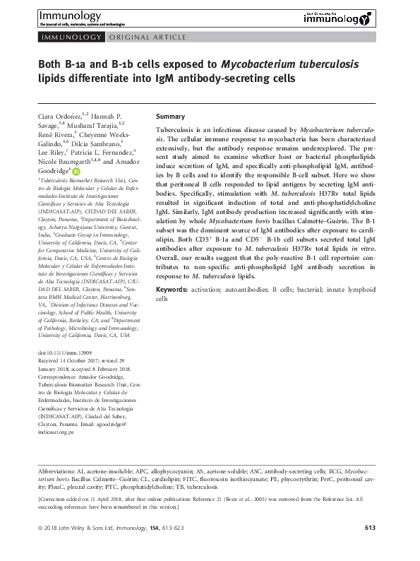 (PDF) Both B-1a and B-1b cells exposed to Mycobacterium tuberculosis ...