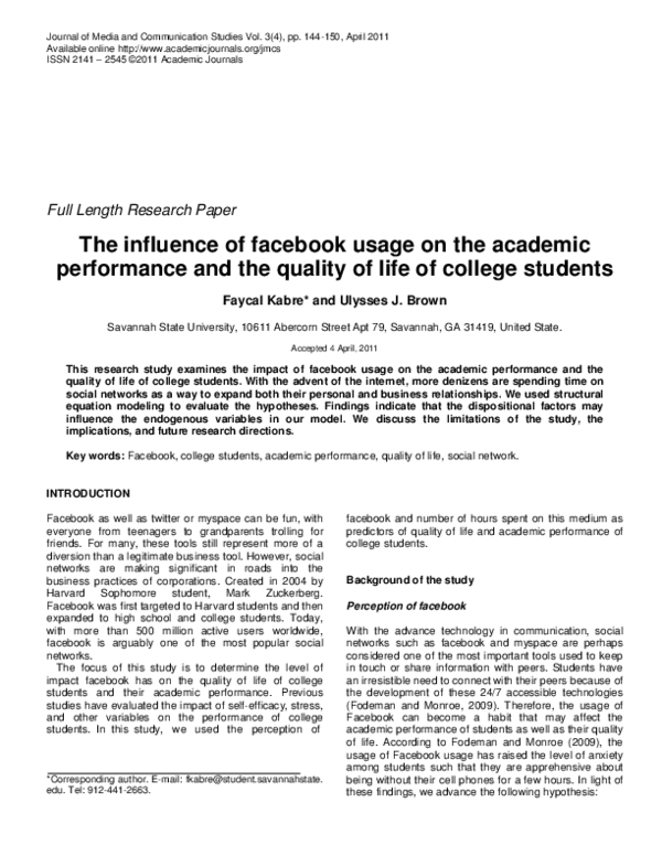 (PDF) The influence of facebook usage on the academic performance and ...