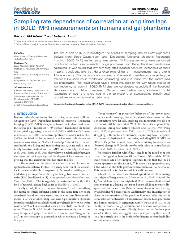 (PDF) Impact of Sampling Rate on BOLD fMRI Analysis