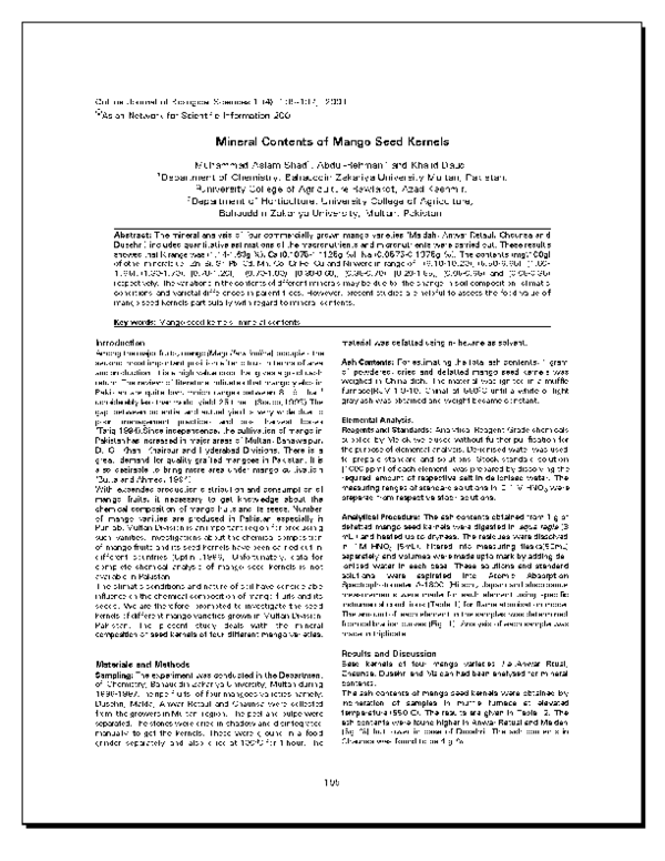 (PDF) Mineral Contents of Mango Seed Kernels
