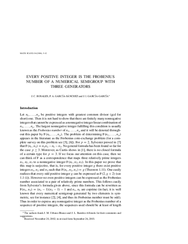(PDF) Every positive integer is the Frobenius number of a numerical ...